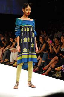 Model walks on the ramp for designer Neelanjan Ghosh at Lakme Fashion Week 2010