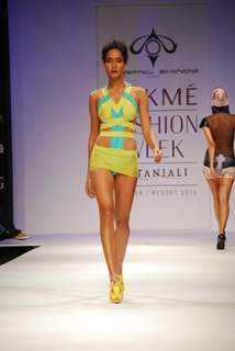Model walks on the ramp for designer Swapnil Shinde at Lakme Fashion Week 2010