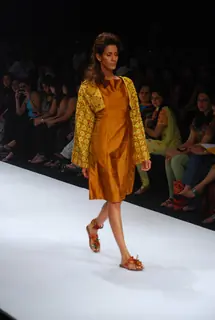 Model walks on the ramp for designer Debarun at Lakme Fashion Week 2010