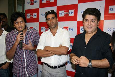 Riteish Deshmukh, Akshay Kumar and Sajid Khan at Housefull music launch at Big FM