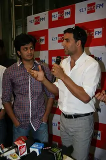 Riteish Deshmukh and Akshay Kumar at Housefull music launch at Big FM