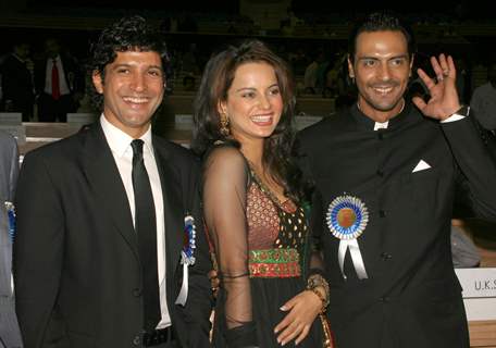 Bollywood actors Farhan Akhtar ,Kangna Ranaut and Arjun Rampal at the ''''56 National Film Awards'''', in New Delhi on Friday