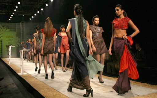 Models showcasing designers Ankita andAnjana Bhargav creations at the Wills Lifestyle India Fashion Week 2010, in New Delhi on Thrusday ( Photo: IANS)
