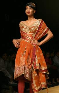 A Model showcasing designer Rocky S creations at the Wills Lifestyle India Fashion Week 2010, in New Delhi on Friday