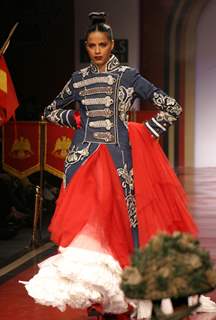 A Model showcasing designer Ritu Beri,s creation at the Wills Lifestyle India Fashion Week-2010, in New Delhi