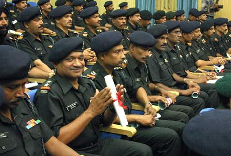 Army Personnel Below Officer''s Rank at the convocation to receive IGNOU degrees under army''s Gyandeep project, in New Delhi on Wednesday