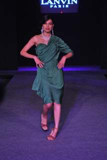 Model wearing collections of Lanvin, Stella McCartney and Moschino- the collections were launched by Priya Chatwal and Charu Sachdev in Mumbai