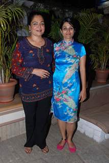 TV actress Reema Lagoo with a friend at the success bash of Marathi film ''Janma'' at Blue Waters