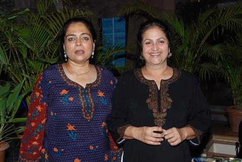 TV actress Reema Lagoo with a friend at the success bash of Marathi film ''Janma'' at Blue Waters