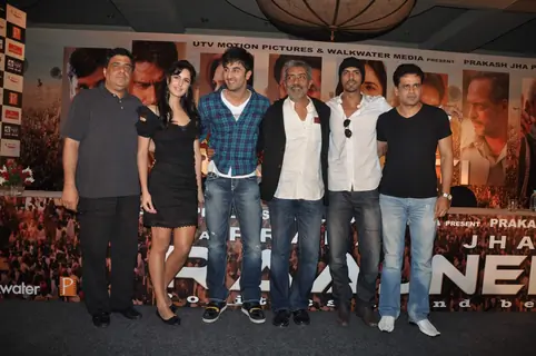 Katrina Kaif, Ranbir Kapoor, director Prakash Jha, Arjun Rampal and Manoj Bajpayee, at a press meet for film &quot;Rajneeti&quot; in JW Marriott, Mumbai