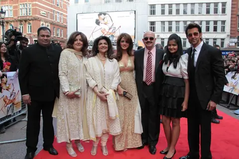 Suzanne Roshan, Rakesh Roshan and Hrithik Roshan attends the European premiere of ''Kites'' at Odeon West End in London