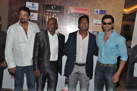 Sanjay Dutt, Sanath Jayasuriya, Sangakkara and Hrithik Roshan at IIFA cricket & Fashion Extravaganza media meet at Trident BKC