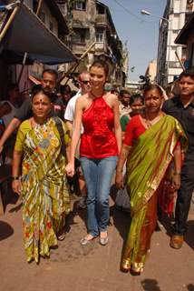 Miss Universe 2009 Stefania Fernandez during a visit to Kamathipura, Mumbai