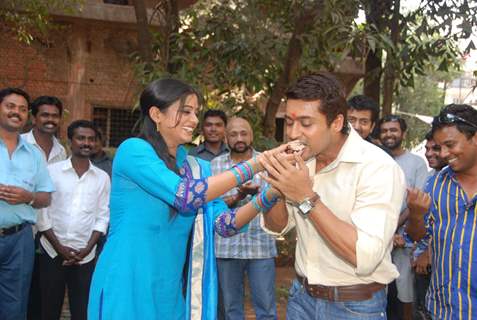 Suriya at Priyamani birthday bash on the sets of Rakta Charitra at Mehboob Studio, Mumbai