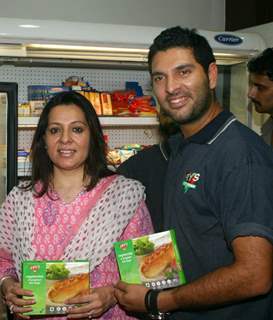 Cricketer Yuvraj Singh at the lunch of South African brand Fry''s at the Godrej Nature''s Basket store in New Delhi on Thursday