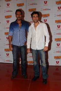 Ajay Devgan and Imran Hashmi at Once upon a time in Mumbai promotional event at Cinemax