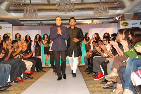 Rahul Bose with designer Rina Dhaka, Dev R Nil at Signature fashion show at Le Merridean