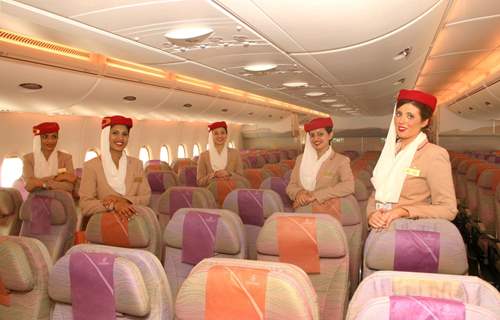 The inside view of Emirates Airbus A380 at the Terminal-3 Indira Gandhi International Airport New Delhi