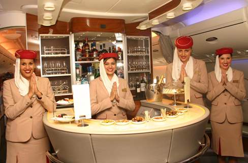 The inside view of Emirates Airbus A380 at the Terminal-3 Indira Gandhi International Airport New Delhi