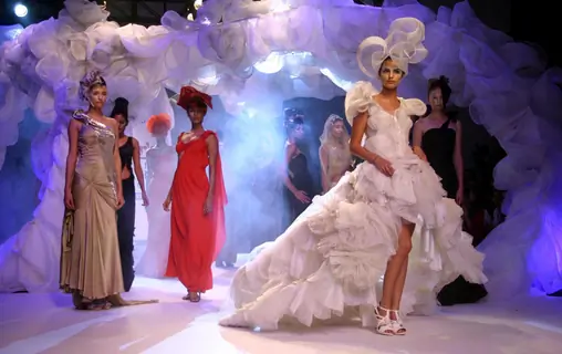 Models showcasing designer Gaurav Gupta''s creations at the Delhi Couture Week 2010, in New Delhi on Wednesday