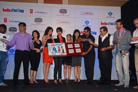 Kishan Kumar, Isha Koppikar, Gul Panag, Divya Dutta, Celina Jaitley and Javed Jaffrey at Hello Darling film music launch