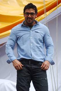 John Abraham unveils film ''Jhoota Hi Sahi'' at Juhu