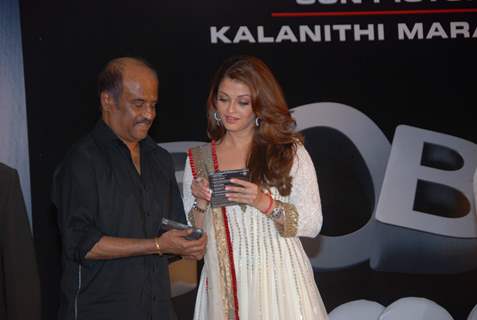 Aishwarya Rai and Rajnikant at Robot music launch at JW Marriott