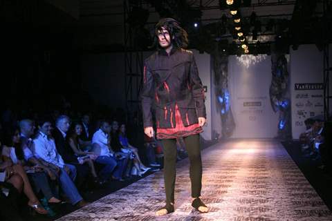 A model showcasing designer Shantanu & Nikhil''s creations at the Ven Heusen India Mens Week, in New Delhi