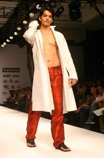 A model showcasing designer Wendell Rodricks''s creation at the Ven Heusen India Mens Week, in New Delhi