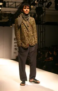 A model showcasing designer Sanchita''s creation at the Ven Heusen India Mens Week, in New Delhi