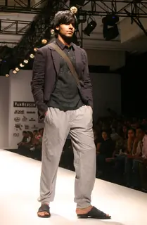 A model showcasing designer Sanchita''s creation at the Ven Heusen India Mens Week, in New Delhi