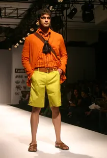 A model showcasing designer Sanchita''s creation at the Ven Heusen India Mens Week, in New Delhi