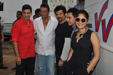 Anil Kapoor, Aamir Khan and Sanjay Dutt at Double Dhamaal film launch at Mehboob