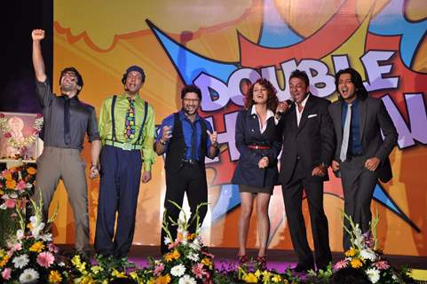 Javed Jaffrey, Arshad Warsi, Kangana Ranaut, Sanjay Dutt and Ritesh Deshmukh at Double Dhamaal film launch at Mehboob