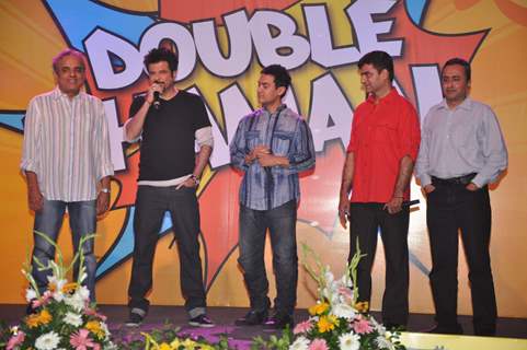 Anil Kapoor and Aamir Khan at Double Dhamaal film launch at Mehboob