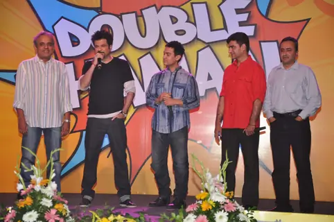 Anil Kapoor and Aamir Khan at Double Dhamaal film launch at Mehboob