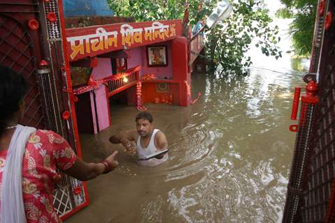 A Hindu temple on the bank of the River Yamuna in  Delhi on Saturday