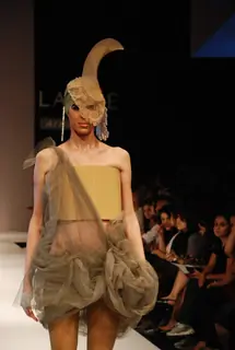 A model walks the runway in an Little Shilpa design at the Lakme Fashion Week