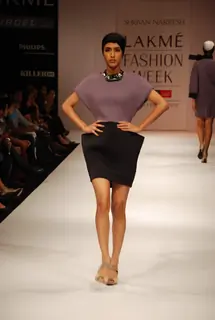 A model walks the runway in an Shrivan Narresh design at the Lakme Fashion Week
