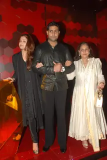 Abhishek Bachchan with Aishwarya and Jaya at Shabana Azmi birthday bash at Juhu