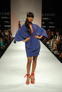 A model on the ramp for Debarun's design at the Lakme Fashion Week