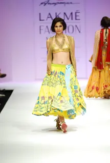A model walking the ramp in Anupamaa creation at the Lakme Fashion Week