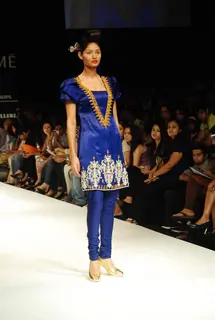 A model on the ramp for designer VJ Balhara at Lakme Fasion Week