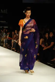 A model on the ramp for designer VJ Balhara at Lakme Fasion Week