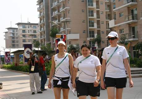 Delegates from New Zealand at the Commonwealth Games Village in New Delhi on Saturday