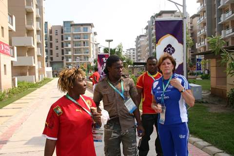 Foreign delegates at the Games Village in New Delhi on Saturday