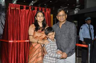 Raghuvir Yadav with wife and son at premiere of movie 'Gandhi To Hitler' at Cinemax