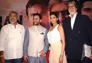 Amitabh Bachchan, Deepika Padukone,Saif Ali Khan and Prakash Jha at a promotional event for the film