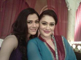 Eva Grover and Kajal Pisal on sets of Bade Acche Lagte Hai