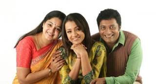 Aishwarya, Trisha and Prakash Raj at a photoshoot for the film Aakasamantha.